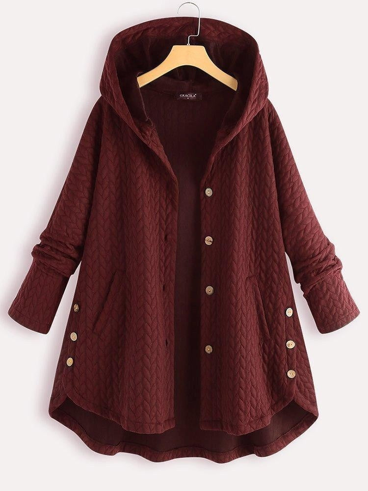 Manteau Femme En Laine Matelassée Capuche Boutonnage Devant Amawinc Nordisk Flair Coupe A Ligne Longueur Moyenne