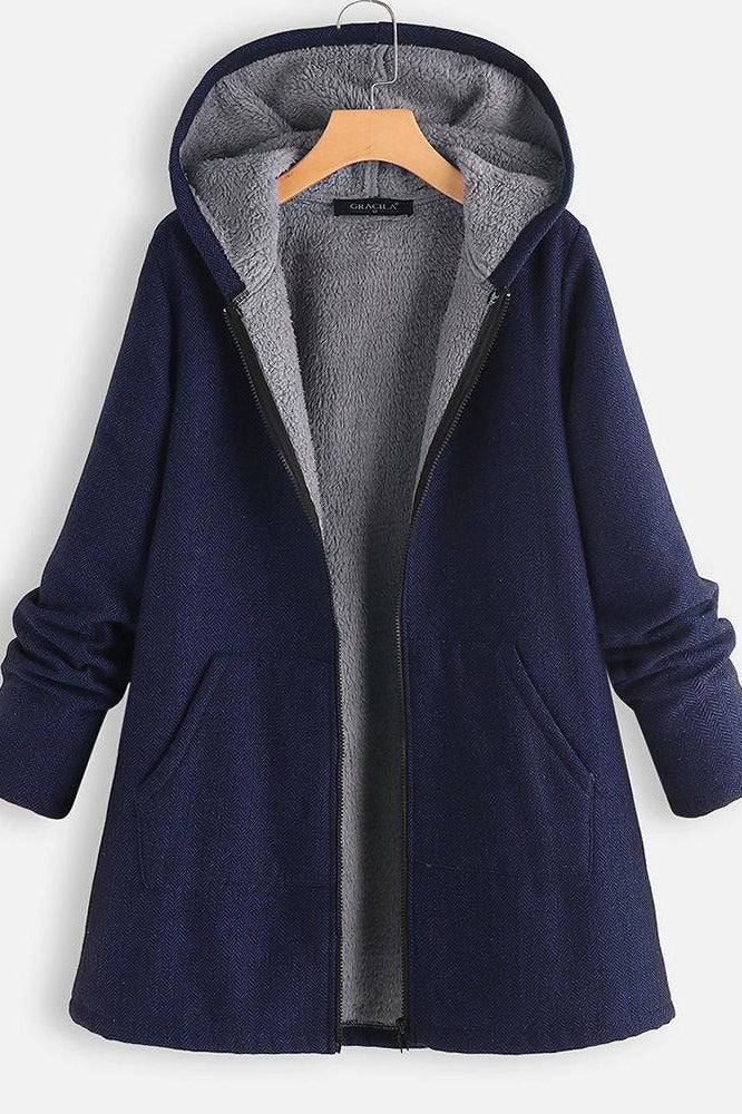 Manteau À Capuche Pour Femme Doublé Polaire Coupe Oversize Avec Fermeture Éclair Devant Longueur Mi Cuisse