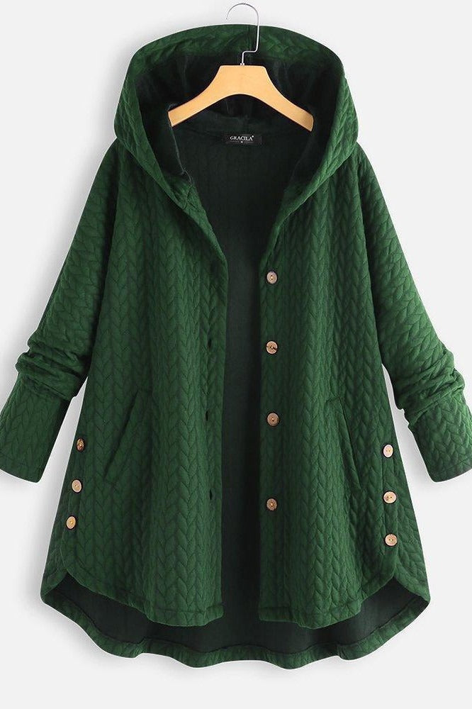 Manteau Femme En Laine Matelassée Capuche Boutonnage Devant Amawinc Nordisk Flair Coupe A Ligne Longueur Moyenne