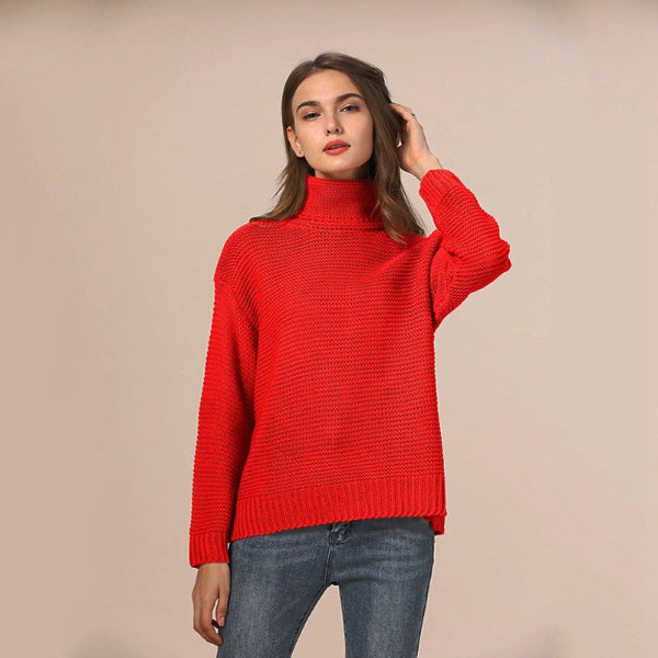 Amawinc Pull En Maille Pour Femme Col Roulé Mélange Laine Épais Coupe Décontractée Ourlet Côtelé