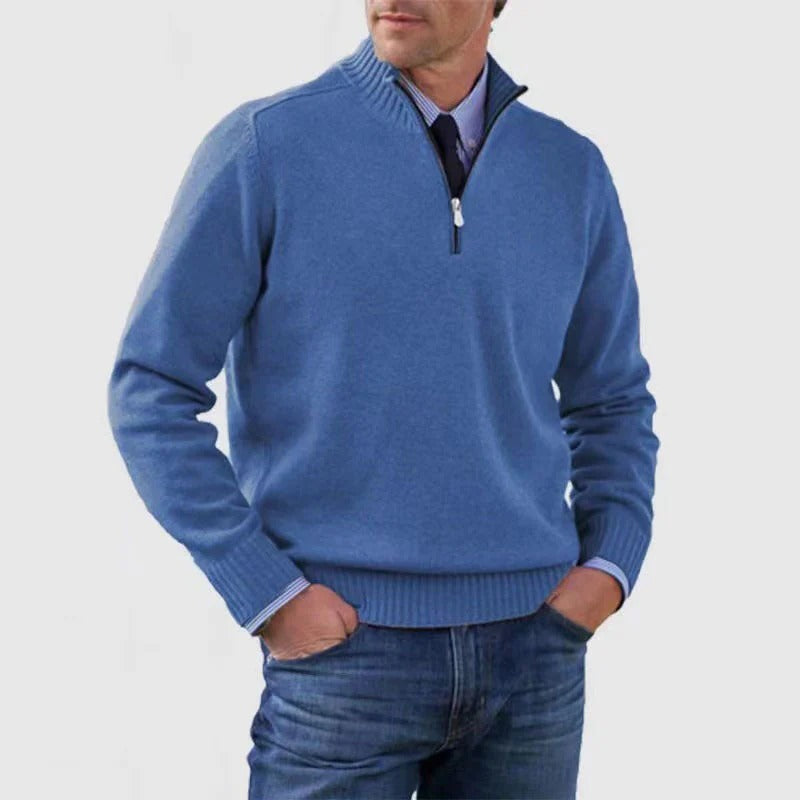Pull Homme à Zip Demi Quart Amawinc Pour Bureau Professionnel Décontracté en Maille Fine