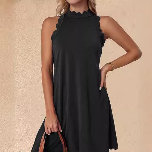 Robe Mini Femme Amawinc Silhouette En A Sans Manches Ourlet Festonné Coton Doux Été Confortable Élégante