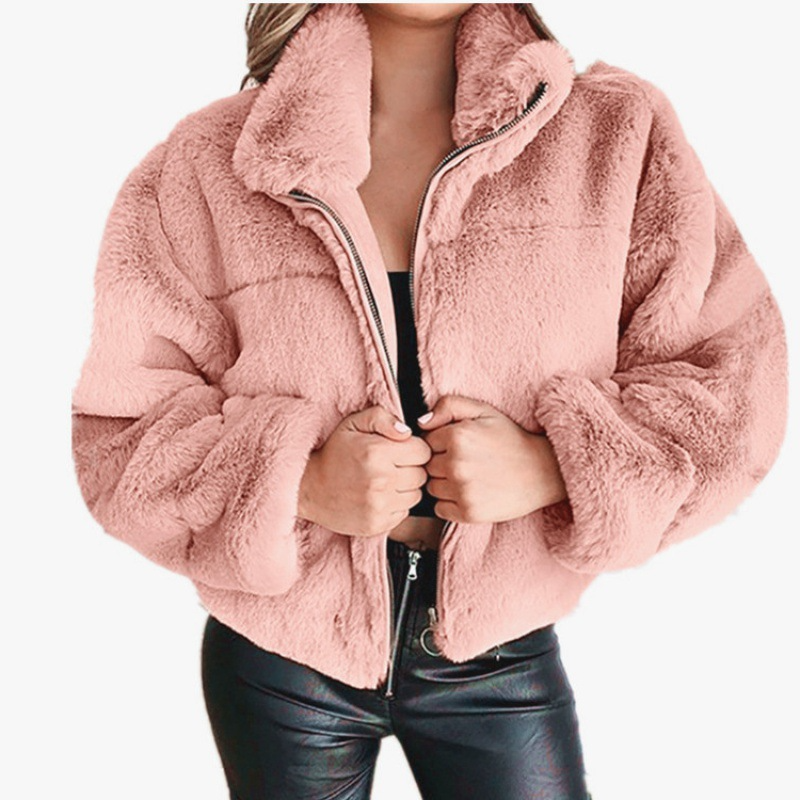 Manteau Femme Amawinc En Fausse Fourrure Peluche Zip Devant Oversize Coupe Courte Pour Style Chic