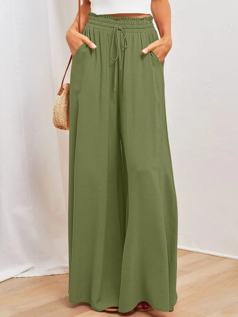 Jupe Maxi Femme Décontractée Plissée Fluide En Mélange Coton Avec Taille Élastique À Cordon