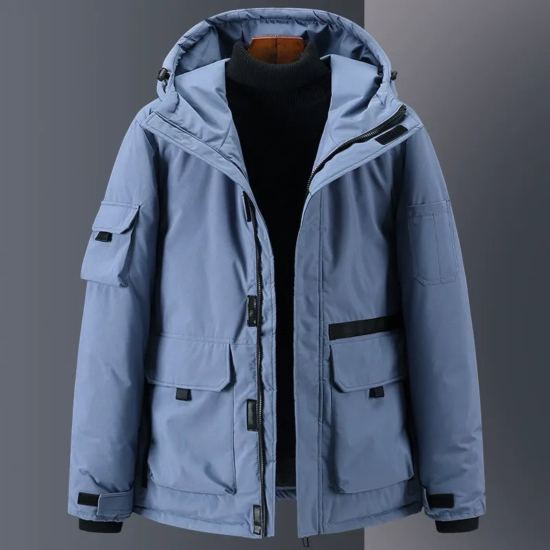 Veste En Duvet Pour Homme À Capuche Coupe Décontractée Isolante Et Résistante À L Eau Avec Poches Utilitaires