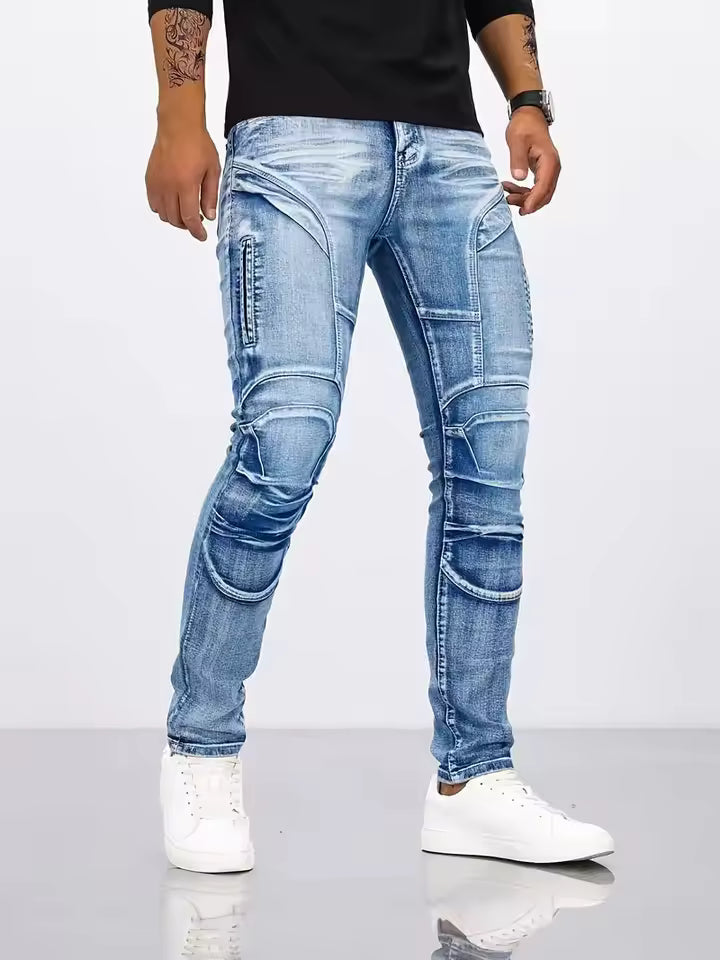 Jean Slim Homme En Denim Usé Avec Genoux Articulés Et Poche Zippée Par Amawinc Nordisk Flair