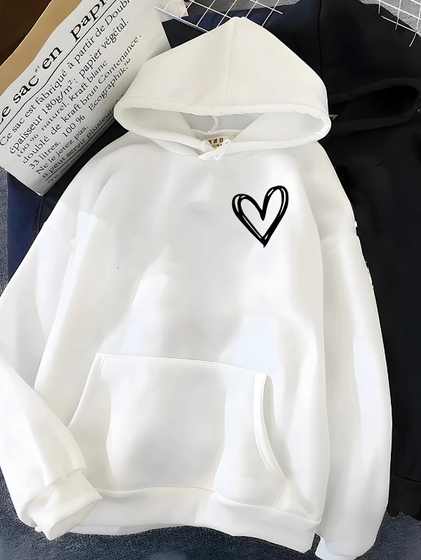 Amawinc Sweat À Capuche Femme Coupe Décontractée En Coton Mélangé Avec Imprimé Cœur Et Poche Kangourou