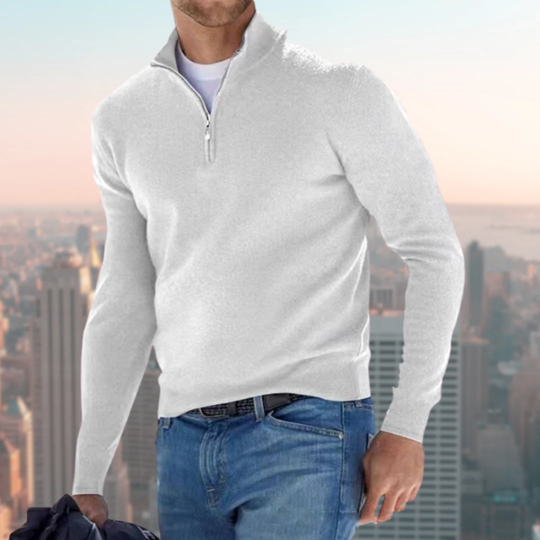 Pull Homme En Coton Mélangé Zip Demi Col Debout Regular Fit Décontracté Noir Idéal Pour Le Quotidien