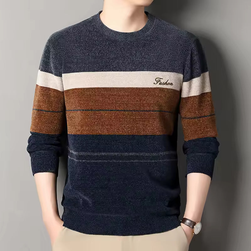 Pull Homme En Laine Mélangée Nordisk Flair Col Ras Rayé Design Décontracté Coupe Standard Automne