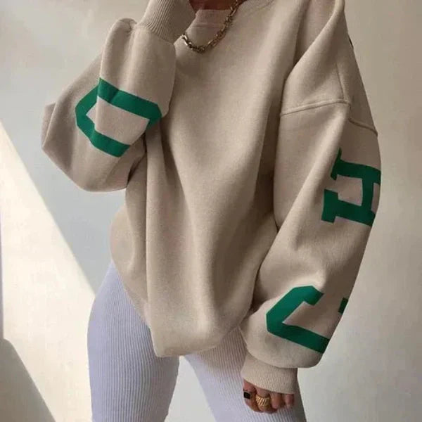 Sweatshirt Femme Oversize En Mélange De Coton Avec Épaules Décontractées Et Impression Latérale Nordisk Flair