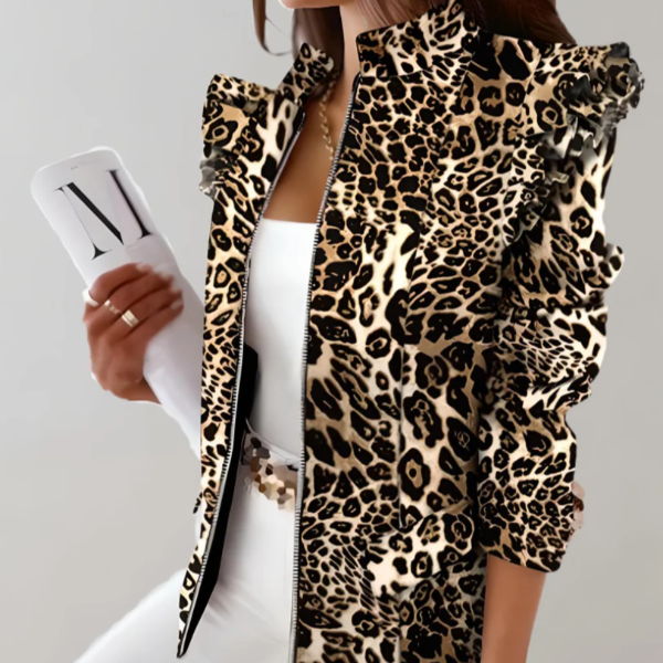 Veste Femme Amawinc Coupe Ajustée Motif À Carreaux Épaules À Volants Col Montant Longueur À Hanches