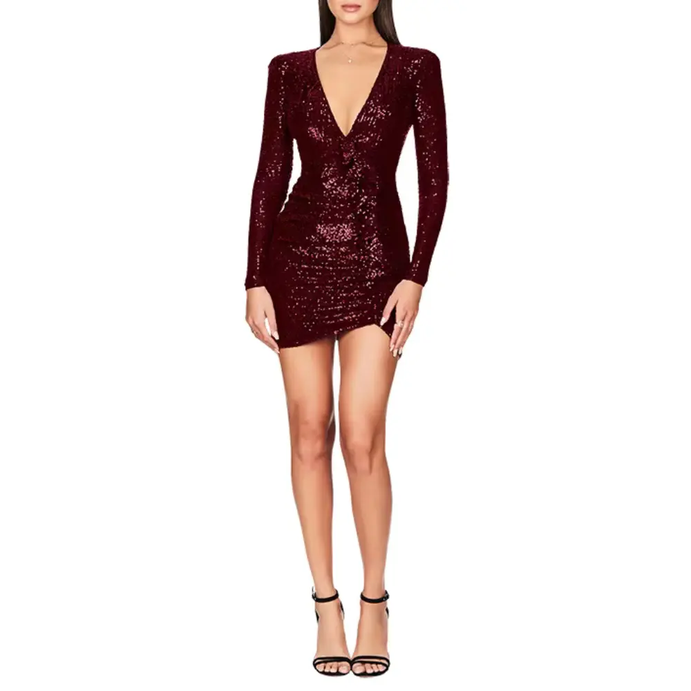Robe de Soirée à Sequins Décolleté en V Wrap Mini Glamour pour Nuit Festive Amawinc