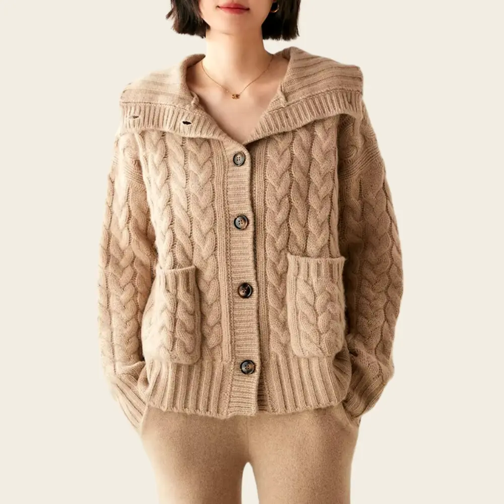Cardigan En Laine Ivy À Col Roulé Avec Design Cable Vintage Pour Un Maximum De Chaleur