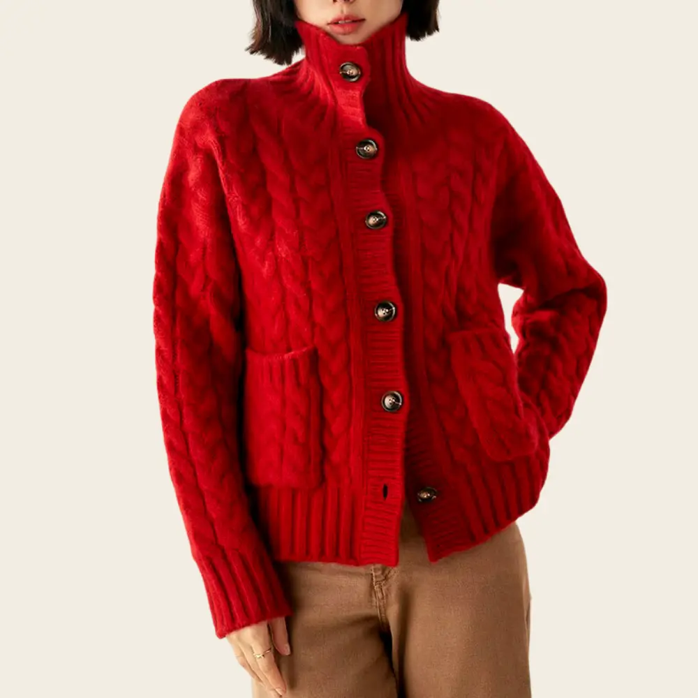 Cardigan En Laine Ivy À Col Roulé Avec Design Cable Vintage Pour Un Maximum De Chaleur
