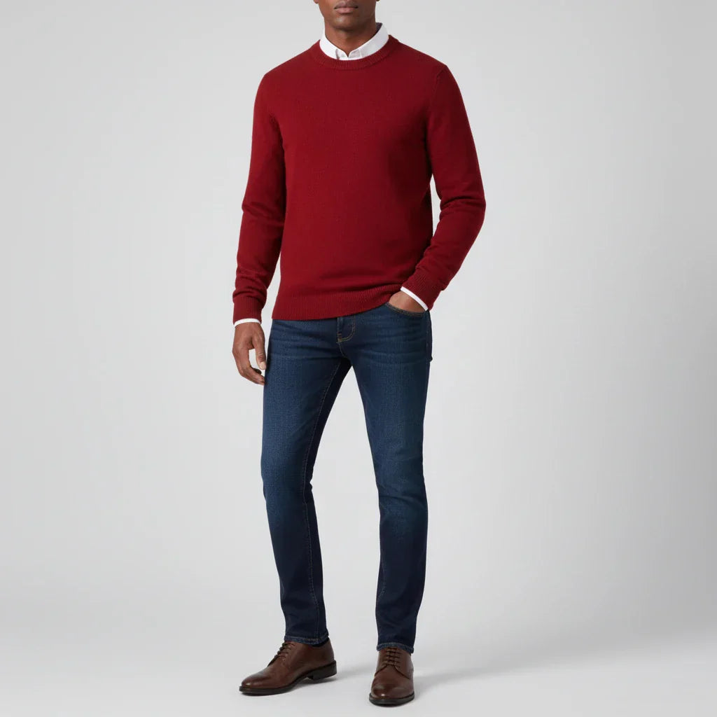 Pull Homme En Maille Bleu Clair Col Rond Coupe Regular Poignets Côtes Indispensable De La Garde Robe Intemporelle