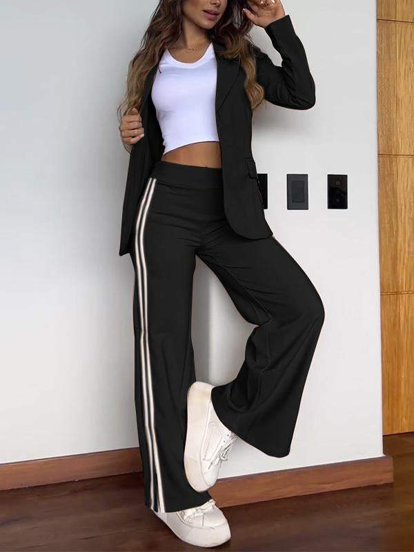 Mia Ensemble Deux Pièces Moderne Pour Bureau Avec Blazer Et Pantalon À Rayures Contrastées