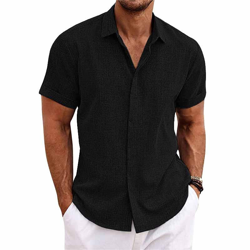 Chemise Homme Manches Courtes Lin Coton Mélangé À Boutons Tissu Respirant Léger Décontractée Quotidienne Amawinc