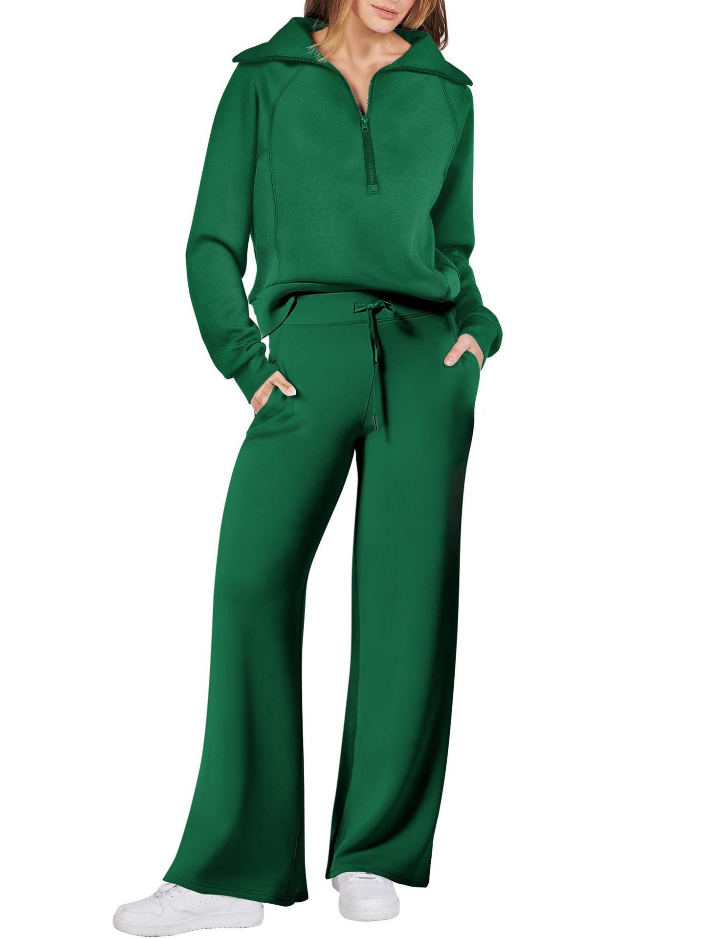 Ensemble Jogging Femme Coupe Décontractée Sweat À Demi Zip Pantalon Large Confort Doux