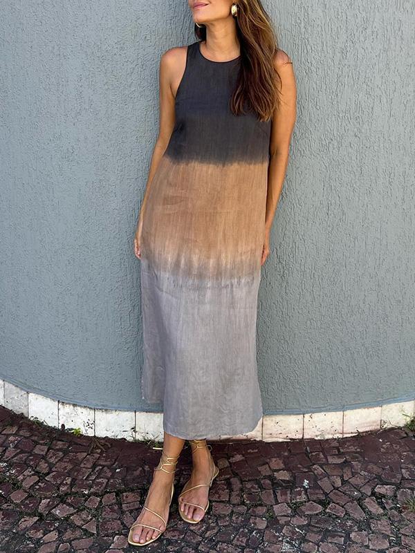 Robe Midi Tie Dye Victoria Ombré Bohème Sans Manches Coupe Décontractée Pour Jours Chauds Et Soirées Élégantes