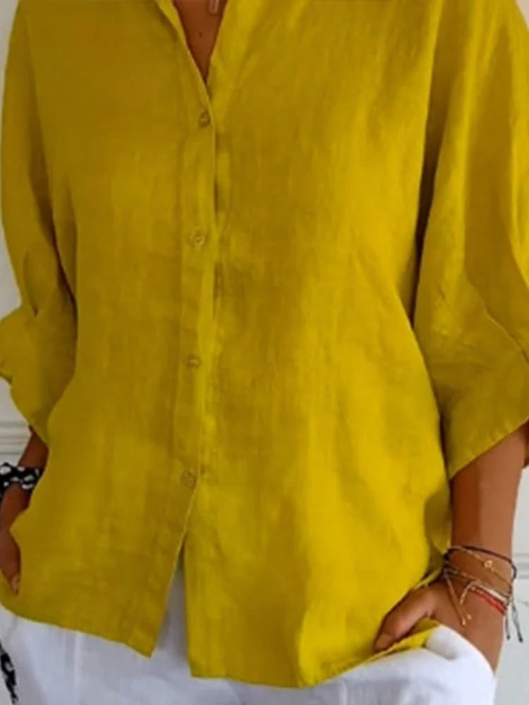 Chemise Femme Matière Légère Coupe Décontractée Col Classique Avec Fermeture Par Boutons