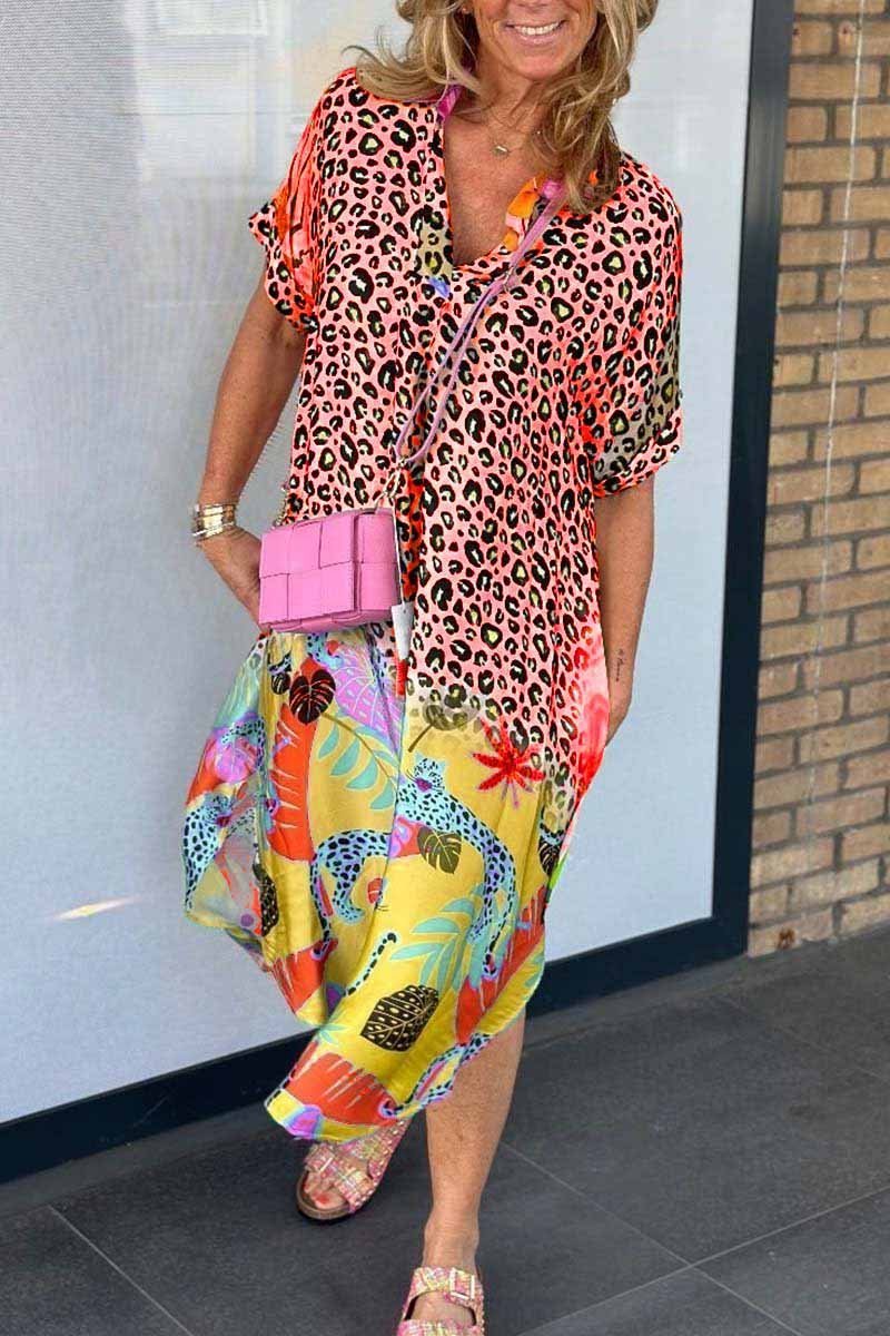 Damen-Midikleid im lässigen Leopardenmuster mit Seitenschlitz