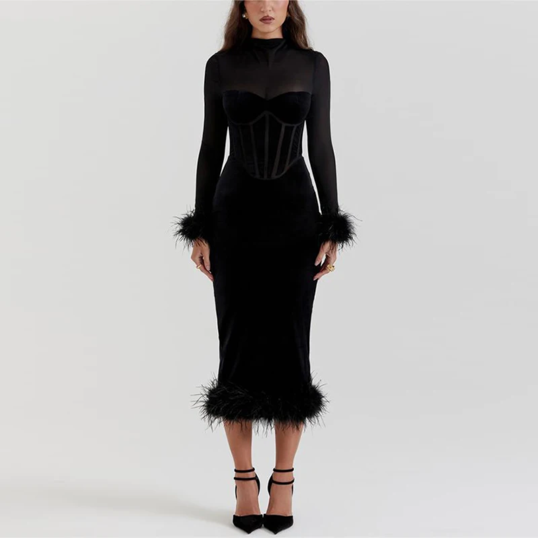 Fudus Elegantes Feder-Midi-Kleid für Damen