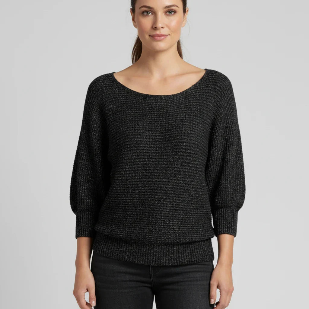 Pull Femme Col Scoop Décontracté À Manches Trois Quarts Coupe Légèrement Ajustée Pour La Superposition