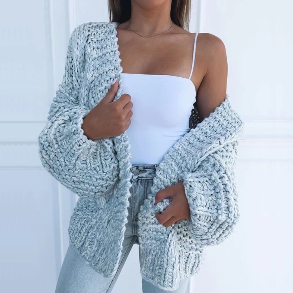 Cardigan Femme Maille Épaisse Amawinc Ouvert Devant Coupe Décontractée Manches Longues