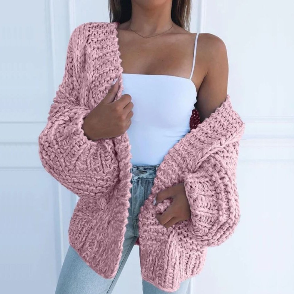 Cardigan Femme Maille Épaisse Amawinc Ouvert Devant Coupe Décontractée Manches Longues