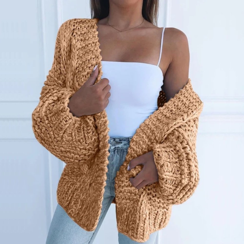 Cardigan Femme Maille Épaisse Amawinc Ouvert Devant Coupe Décontractée Manches Longues