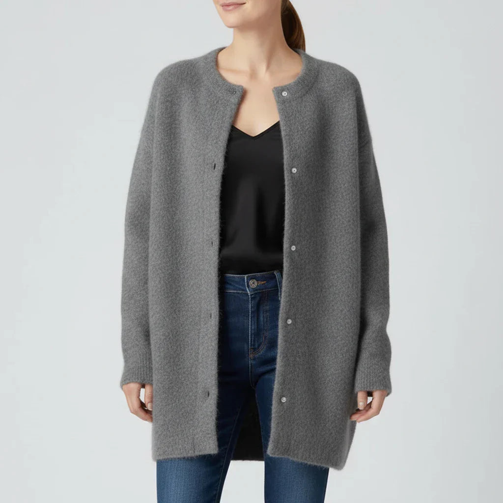 Cardigan Femme Oversize Décontracté À Boutons Sans Col Pour Style Confortable Et Élégant