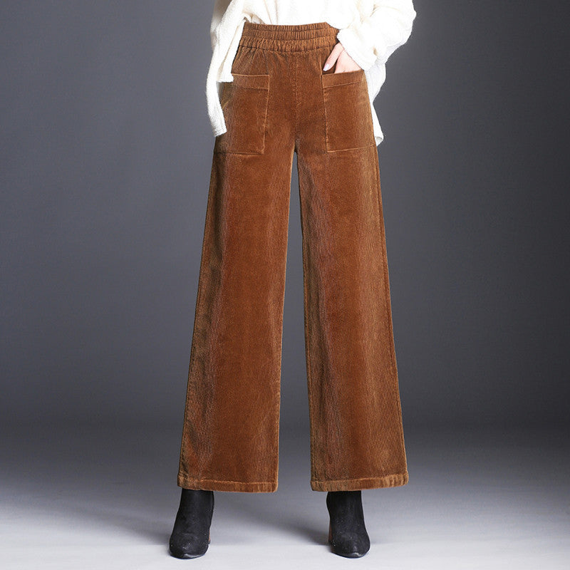 Pantalon Velours Côtelé À Taille Haute Évasé Avec Poches Plaquées Ourlet Rétro Vintage Charlotte