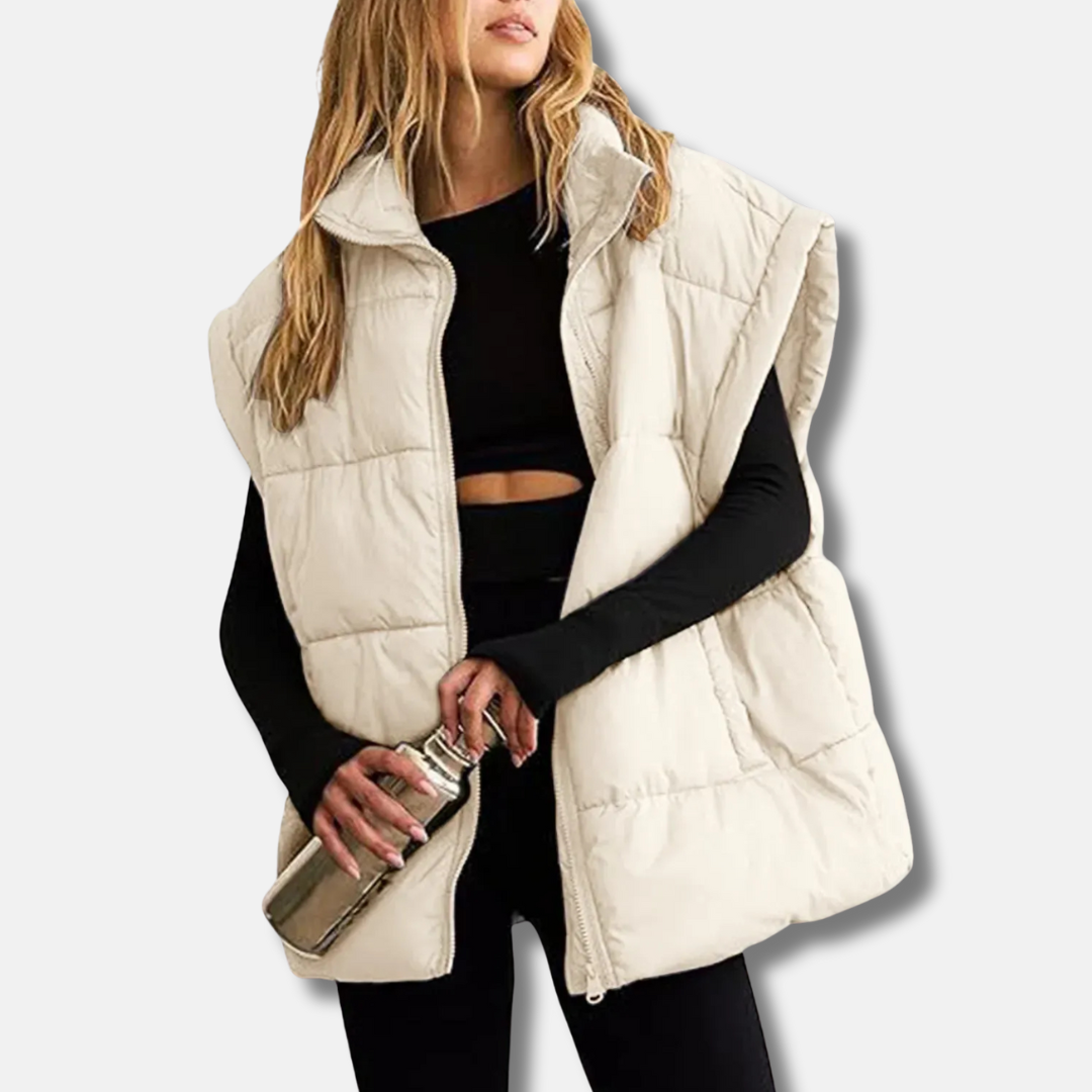 Gilet Puffer Matelassé Pour Femme À Col Debout Longueur Des Hanches Avec Doublure Légère Amawinc