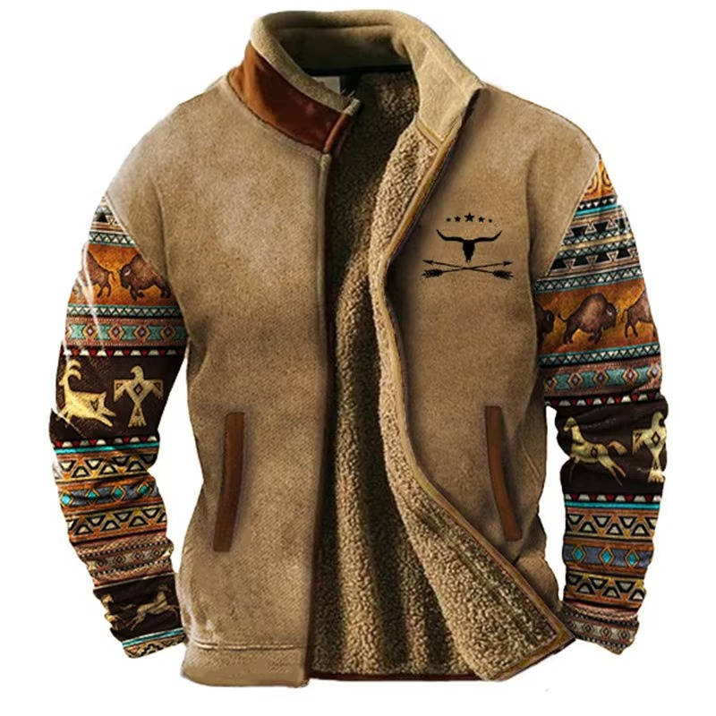 Veste Fleece Western Aztec Pour Homme Avec Doublure Sherpa Confort Extérieur Et Style Décontracté