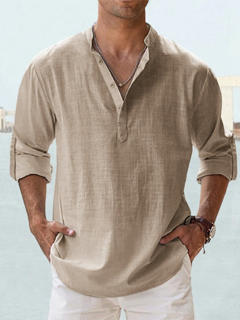Hugo Chemise En Lin Pour Homme Col Mandarin Décontractée Léger Manches Longues Respirante