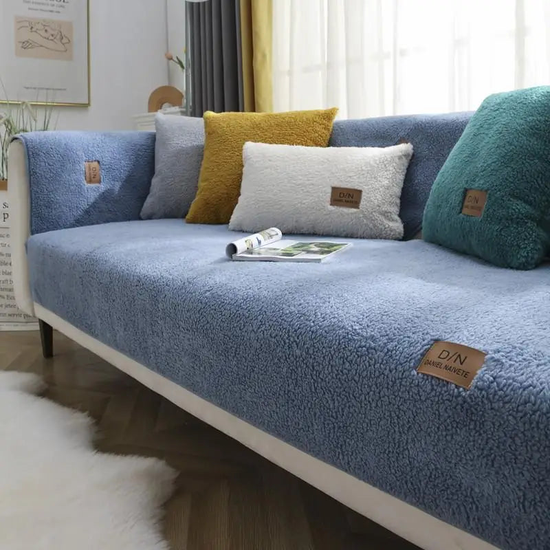 Housse De Canapé En Polaire Sherpa Avec Fond Antidérapant Pour Canapé Confortable Et Luxueux