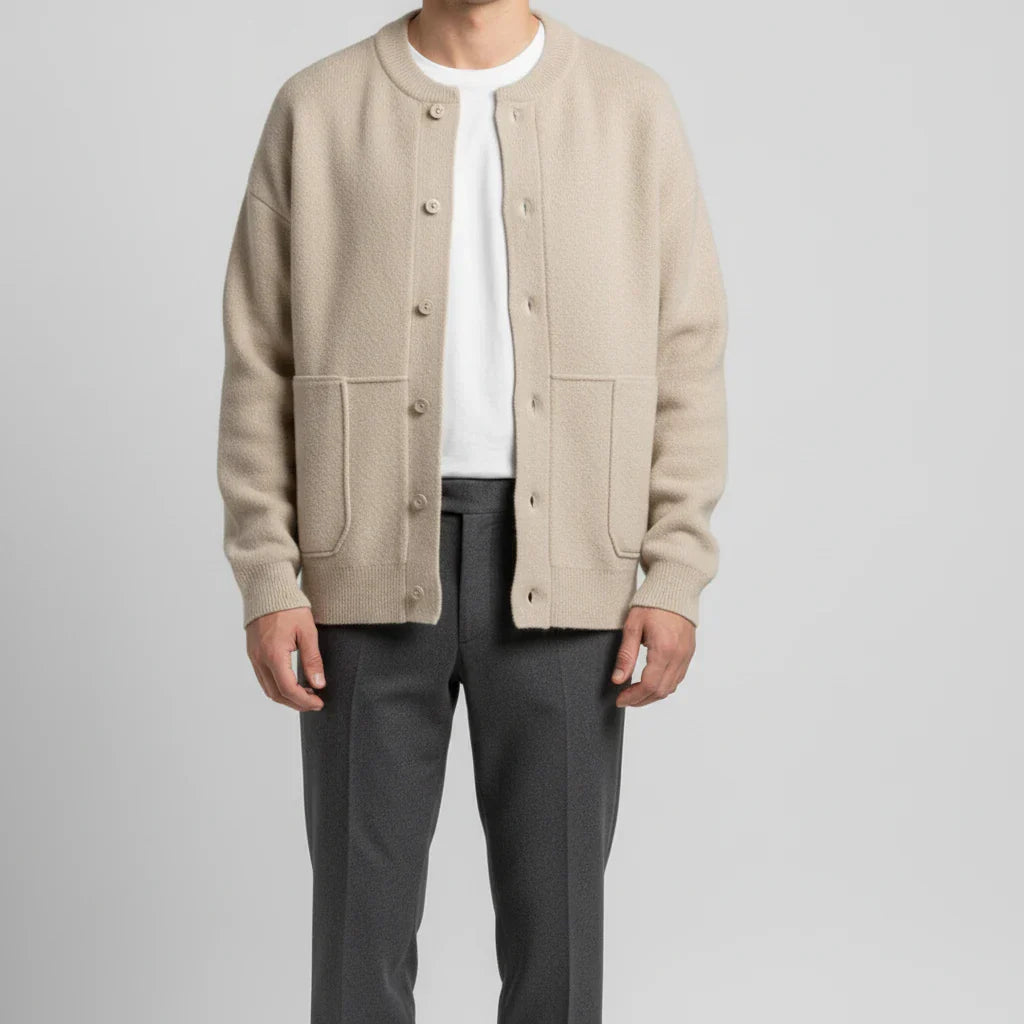 Cardigan Boutonné Vert Olive Pour Homme Avec Poches Plaquées Et Finition Côtelée Tricot Décontracté Pour Superposer