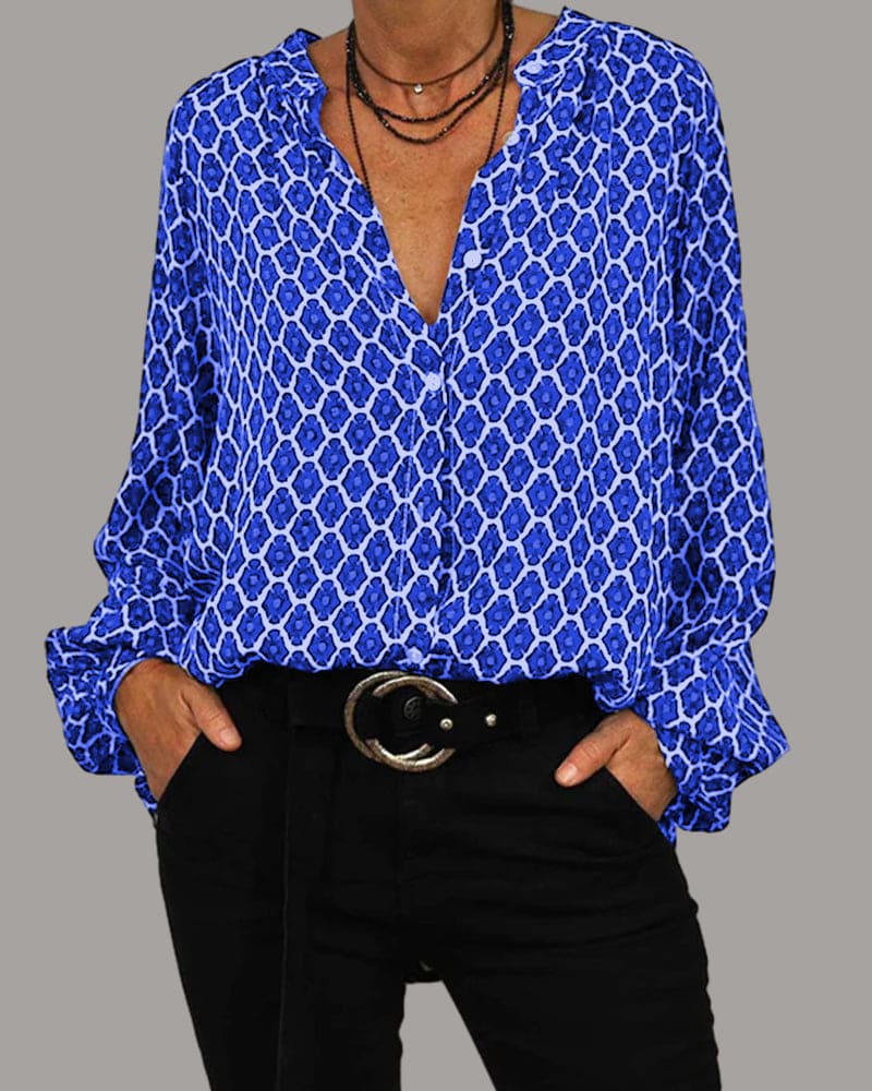 Blouse Automne Avec Encolure V Motif Géométrique Amawinc Professionnelle Et Polyvalente