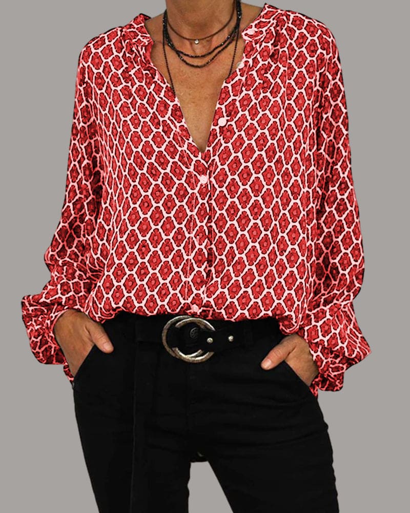 Blouse Automne Avec Encolure V Motif Géométrique Amawinc Professionnelle Et Polyvalente