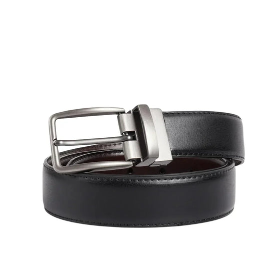 Mens Black Leather Buckle Belt - Amawinc
