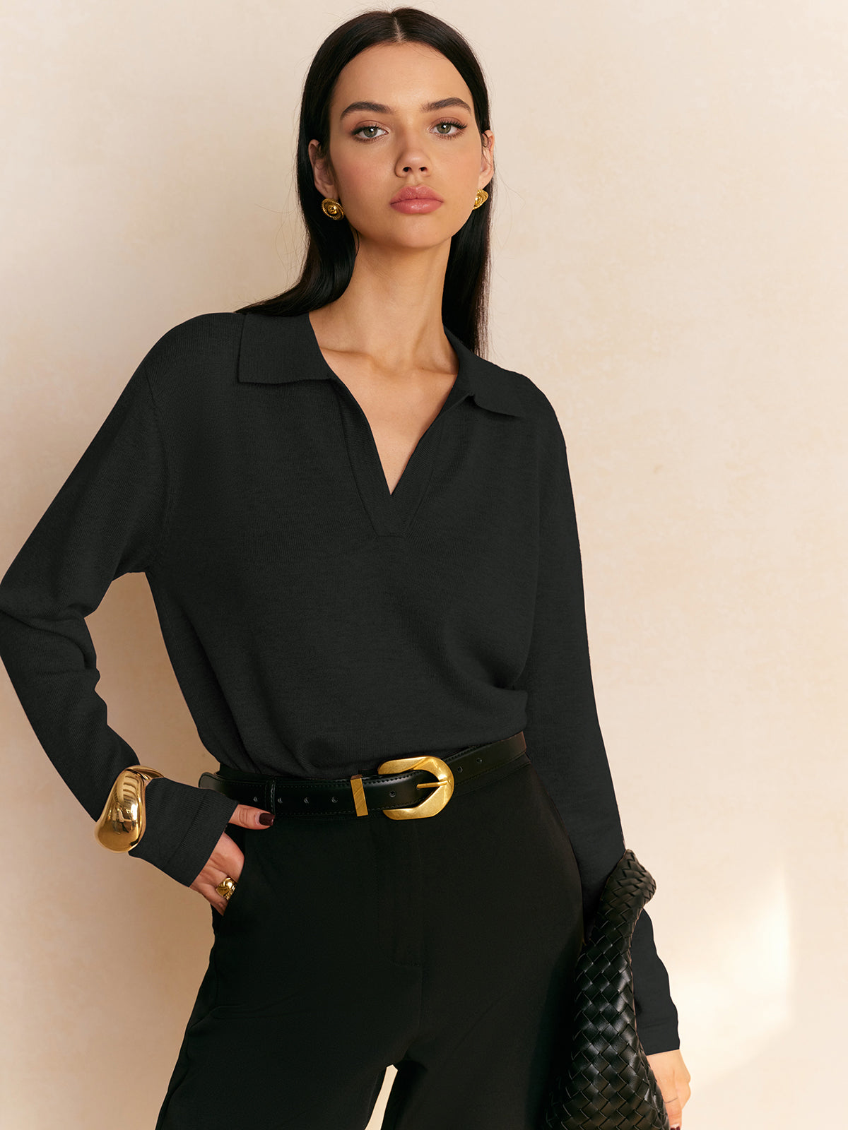 Pull Col Chemise Décontracté En Tricot Élégant Pour Temps Libre Et Loisirs Quotidiens
