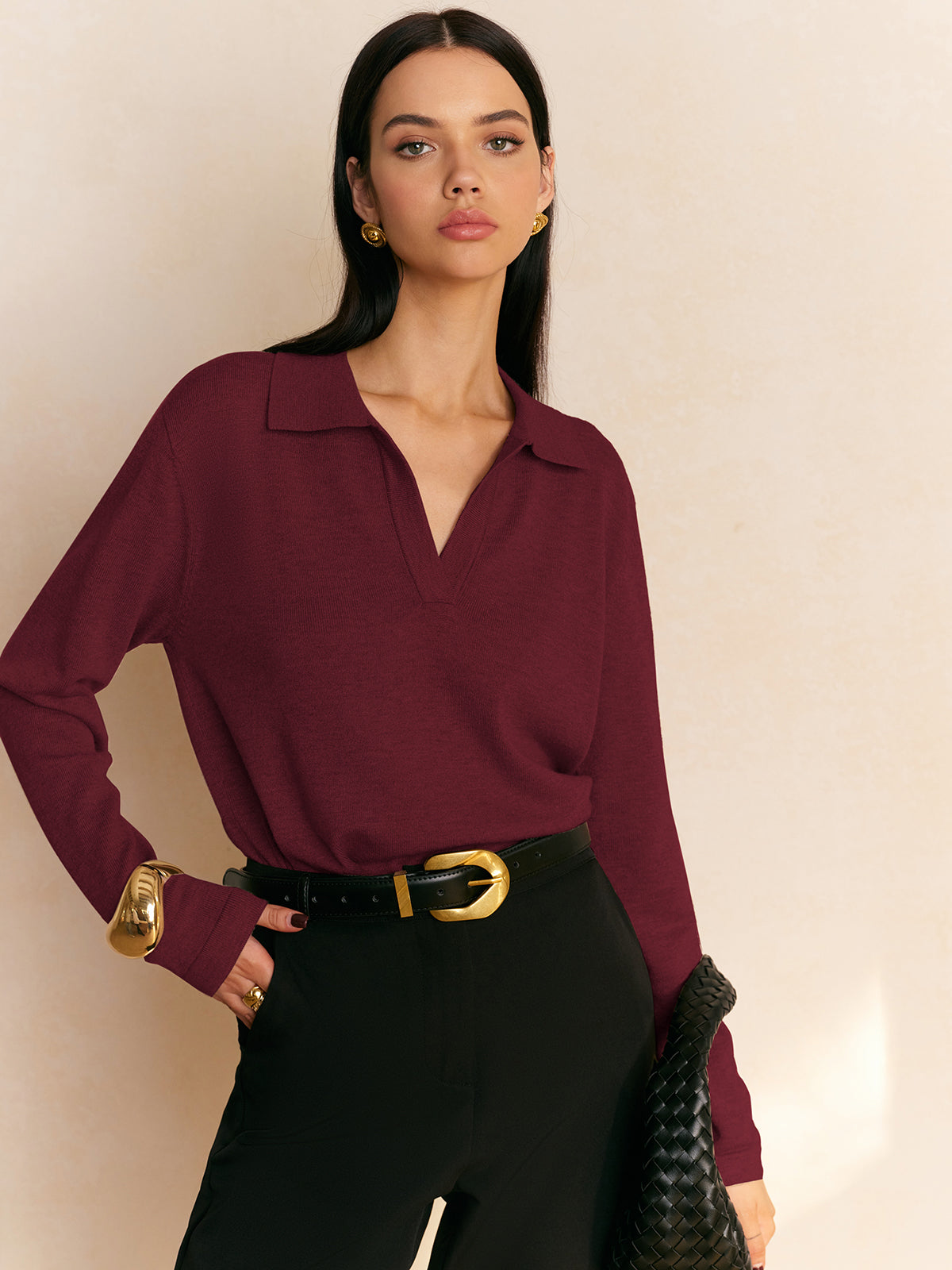 Pull Col Chemise Décontracté En Tricot Élégant Pour Temps Libre Et Loisirs Quotidiens