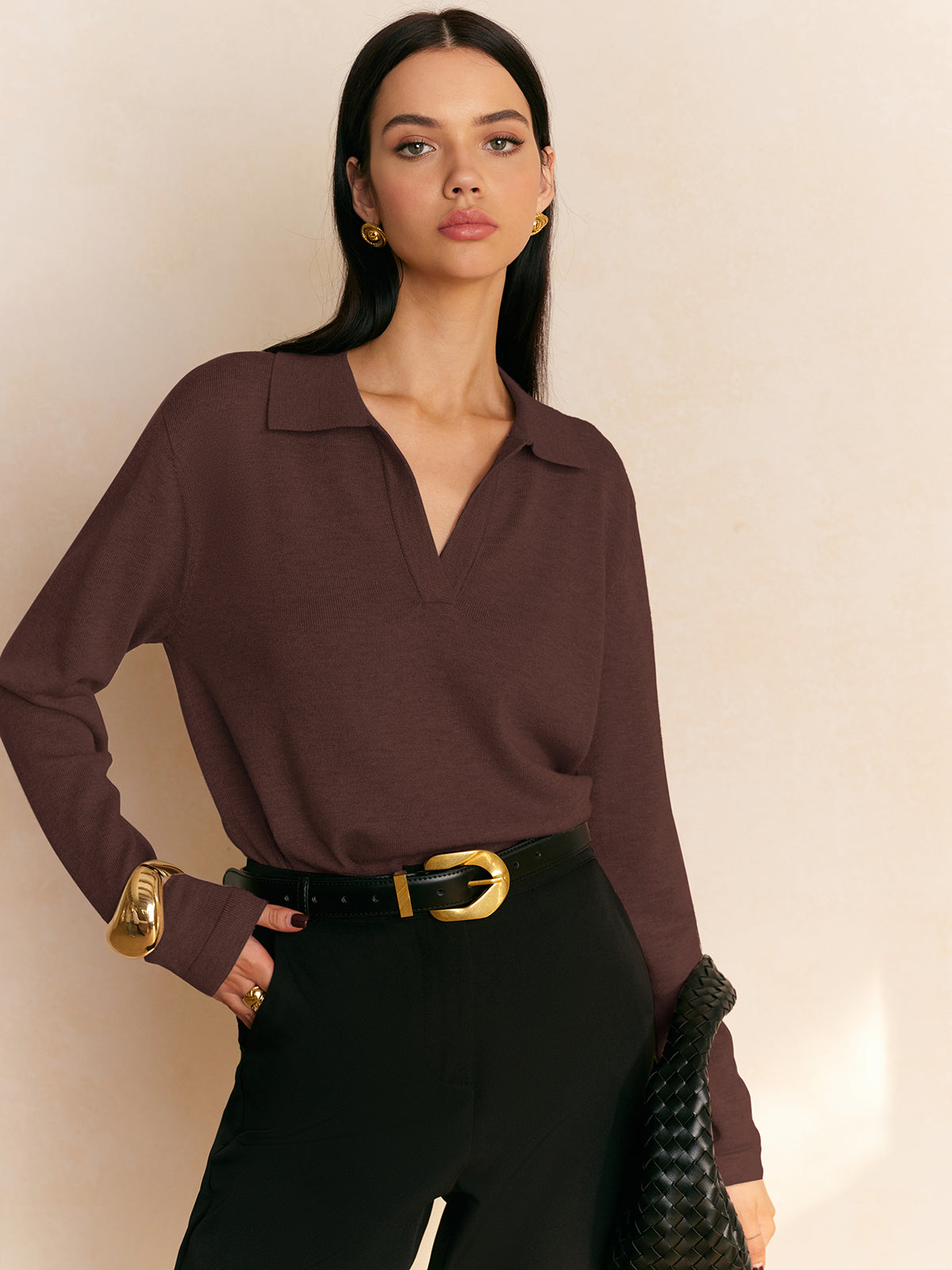 Pull Col Chemise Décontracté En Tricot Élégant Pour Temps Libre Et Loisirs Quotidiens