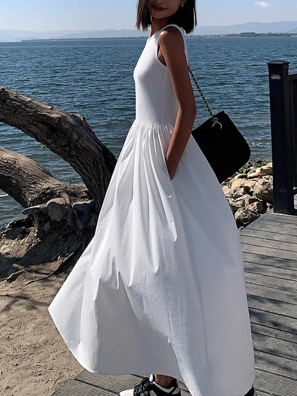Robe Maxi Décontractée À Col Rond Longue Pour Tous Les Jours En Tissu Confortable Coton Et Rayon Par Amawinc