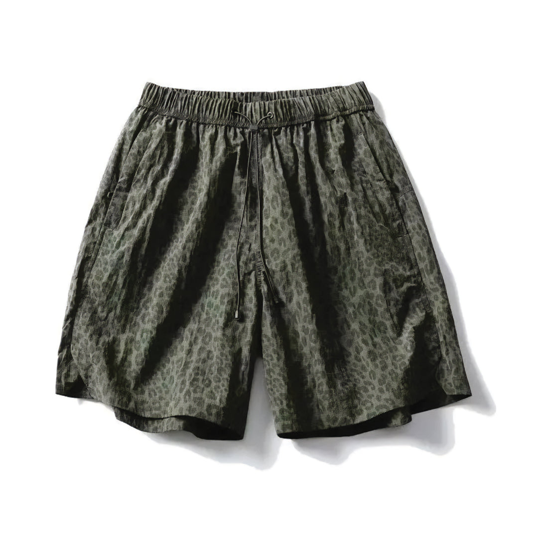 Shorts Léopard À Séchage Rapide En Nylon Avec Taille Élastiquée Et Cordon Genou Longueur Décontractée