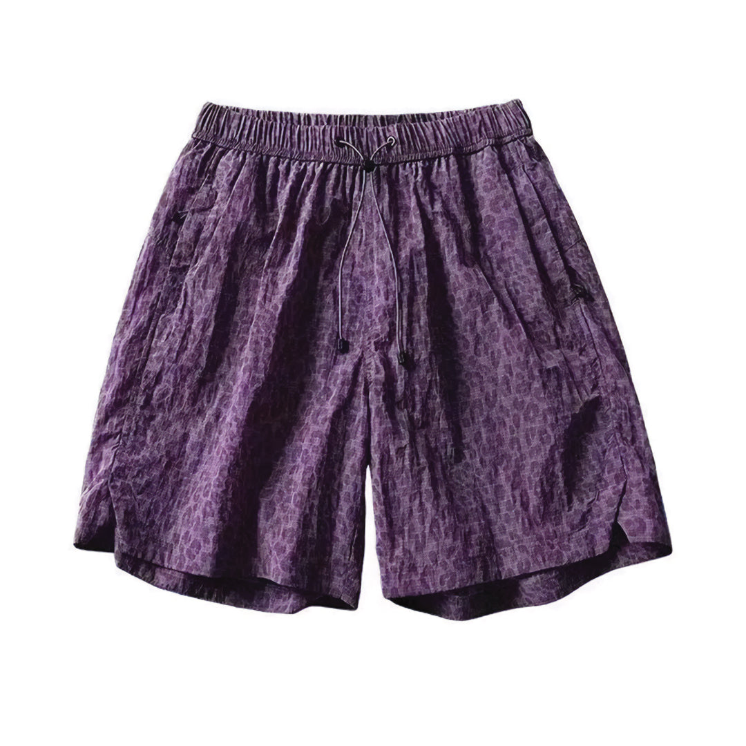 Shorts Léopard À Séchage Rapide En Nylon Avec Taille Élastiquée Et Cordon Genou Longueur Décontractée