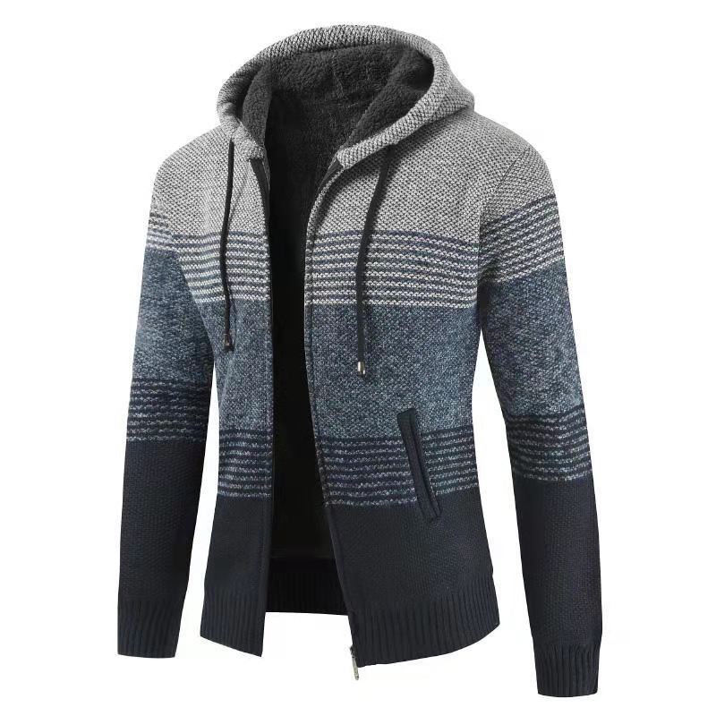 Hoodie En Maille Zippé Pour Homme Avec Motif Rayé Confortable Décontracté Veste Cardigan Pour Tous Les Jours