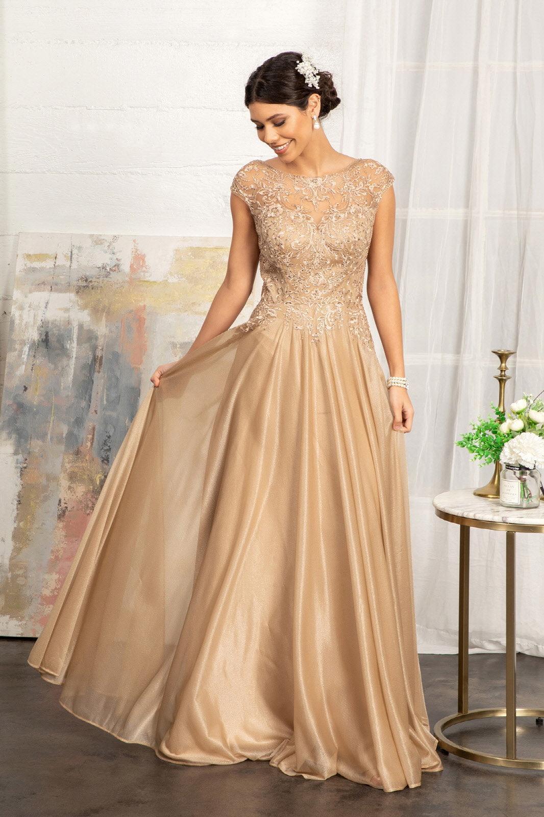 Gold 2XL Long Cap Sleeve Mother of the Bride Dress Sale - Amawinc