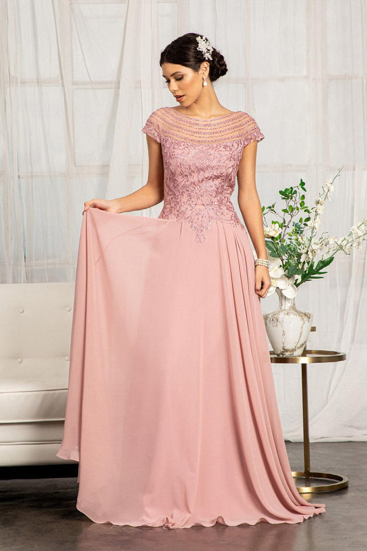 Dusty Rose L Long Formal Chiffon Mother of the Bride Dress Sale - Amawinc