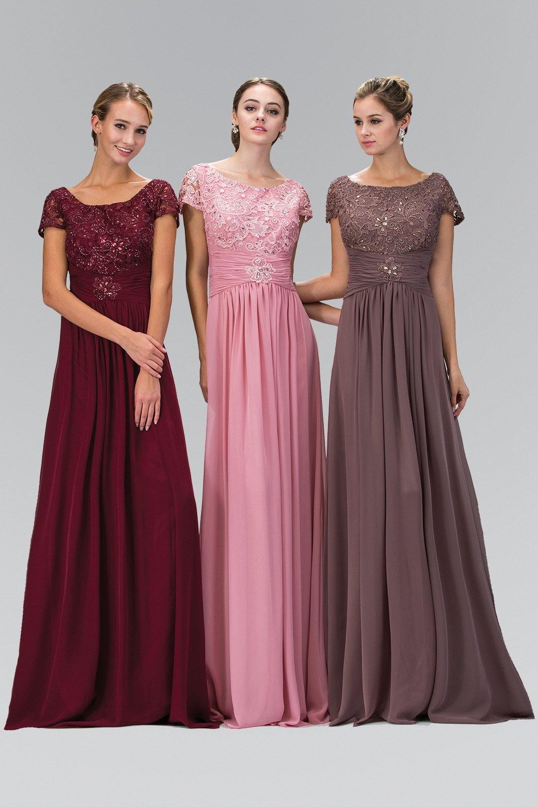 Robe Longue Formelle A Ligne En Dentelle Avec Bustier Et Jupe En Chiffon Disponible Bourgogne Rose Poudré Aubergine Moka